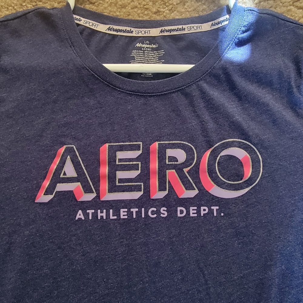 Aeropostale Navy Short Sleeve Tee with Pink Accent Logo